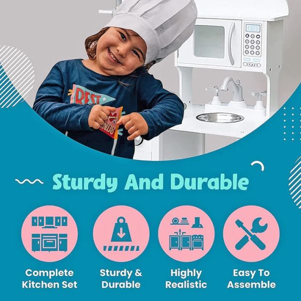 KINDER HOME Dečija drvena kuhinja za igru sa dodacima bela - V10C404H