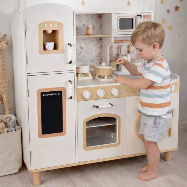KINDER HOME Dečija drvena kuhinja – vintage stil sa elektronskim pločama za kuvanje - EP2988372