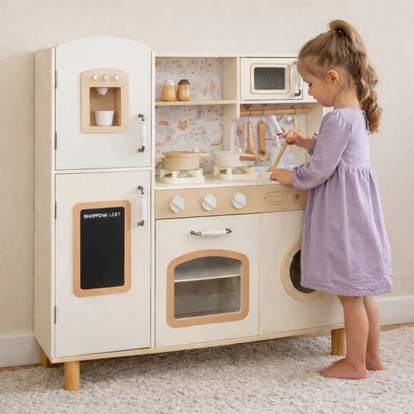 KINDER HOME Dečija drvena kuhinja – vintage stil sa elektronskim pločama za kuvanje - EP2988372