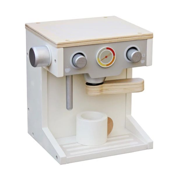 KINDER HOME Dečija drvena espreso mašina za kafu sa šoljicom belo-siva - V10D134