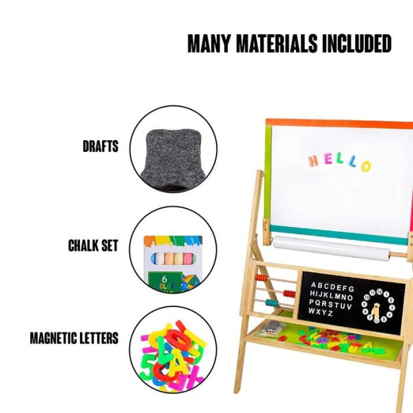 KINDER HOME Dečija drvena tabla sa magnetima i dodacima šarena - V12B103