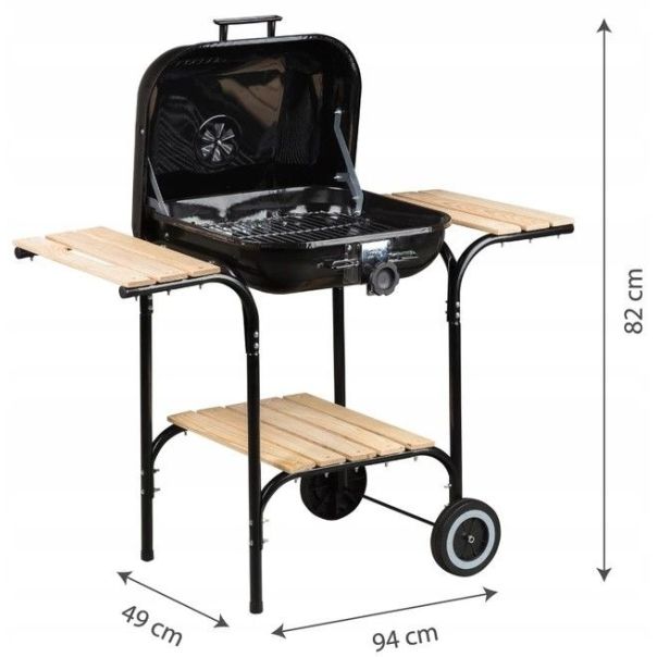 MULTIGARDEN Baštenski roštilj sa podesivom rešetkom i drvenim policama - A-SK18T