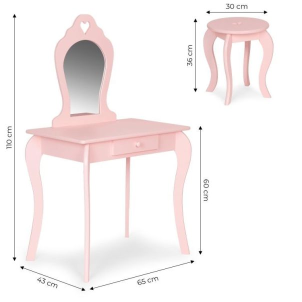 ECO TOYS Dečji drveni sto za šminkanje sa ogledalom, roze - FH-KF200011-P