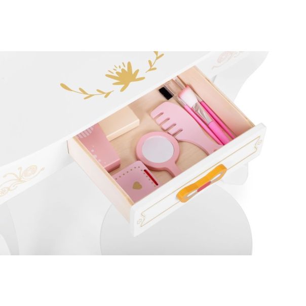 ECO TOYS Veliki drveni toaletni sto za decu sa ogledalom i roze dodacima, ecotoys - EP2751985