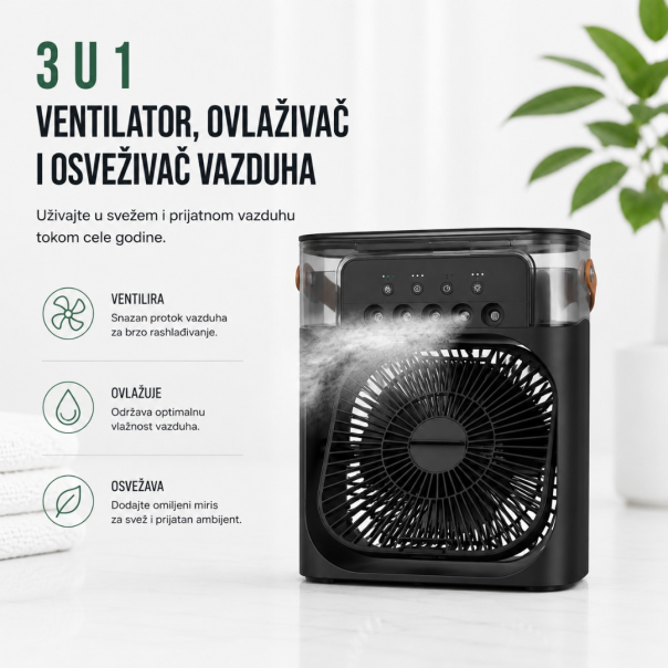 Ventilator sa prskalicama / vodenom maglom, stoni, crni - EP3106203