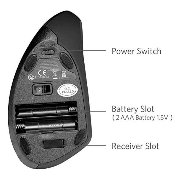 Vertikalni ergonomski bezicni miš E2 crni - 060143-1