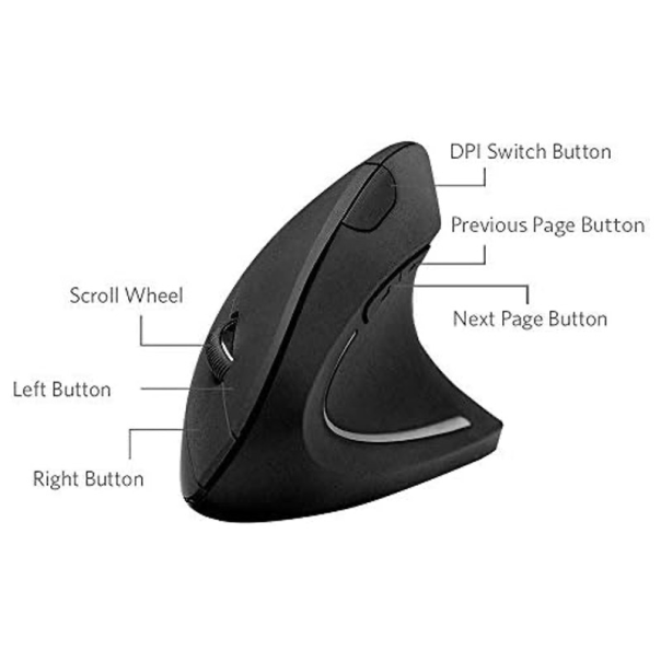 Vertikalni ergonomski bezicni miš E2 crni - 060143-1