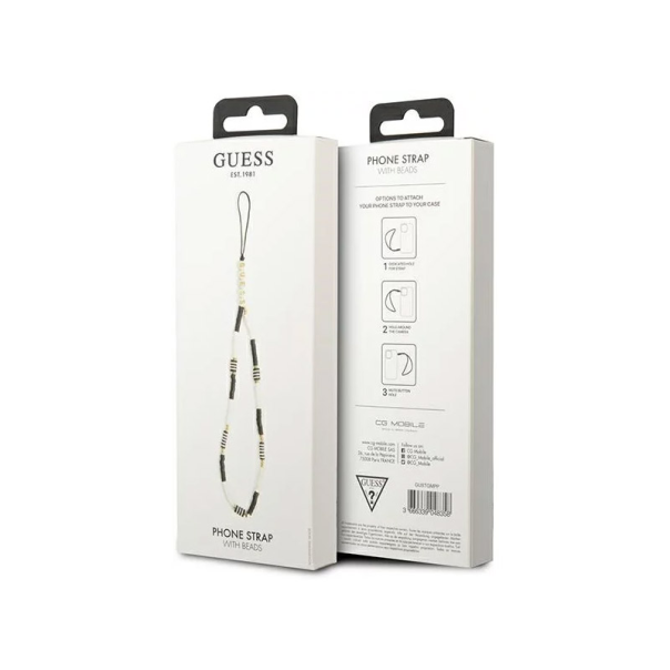 Vežica za mobilni Guess Strap Heishi Beads Black/White - GUSTBCKH