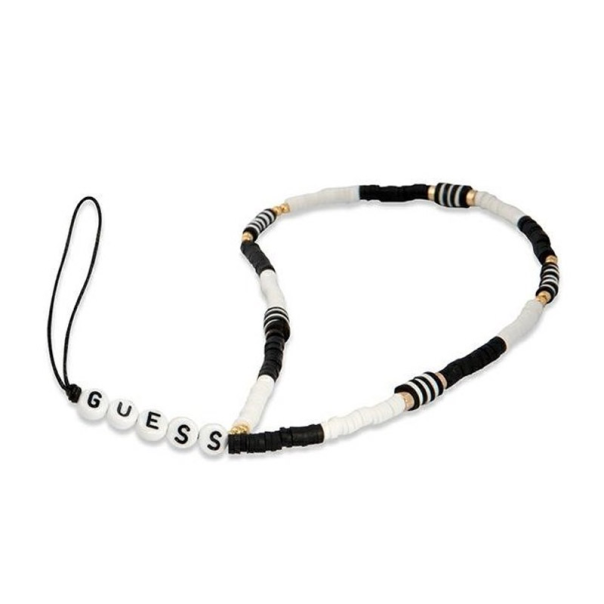 Vežica za mobilni Guess Strap Heishi Beads Black/White - GUSTBCKH