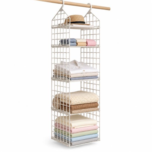Viseći organizator za garderobu, bež, 29×29×128 cm - EP3231598