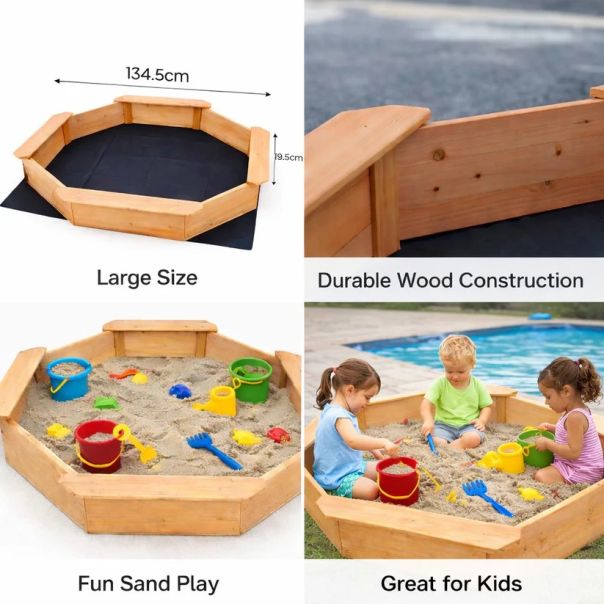 Dečiji drveni peskarnik KINDER HOME – model sa 8 strana i 4 sedišta - EP2988399