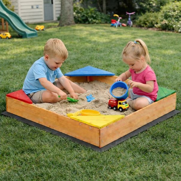 Dečiji drveni peskarnik KINDER HOME sa 4 sedišta – 90x90 cm - EP2988398