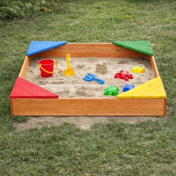 Dečiji drveni peskarnik KINDER HOME sa 4 sedišta – 90x90 cm - EP2988398