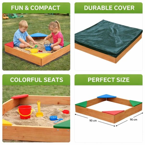 Dečiji drveni peskarnik KINDER HOME sa 4 sedišta – 90x90 cm - EP2988398