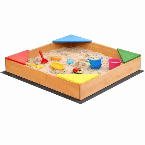 Dečiji drveni peskarnik KINDER HOME sa 4 sedišta – 90x90 cm - EP2988398