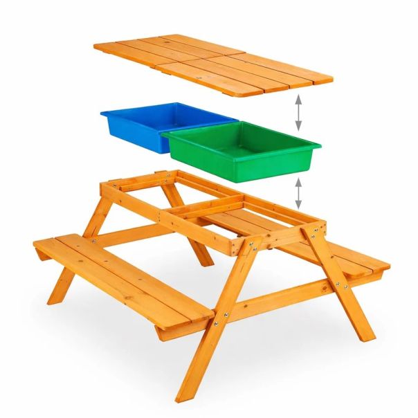Dečji drveni sto sa klupama i peskarnikom KINDER HOME – 2u1, podizna ploča - EP2988394
