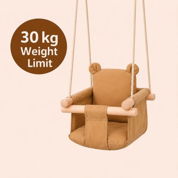 Dečija drvena ljuljaška Plišani meda KINDER HOME – Mekano pamučno sedište, do 30 kg - EP3305138