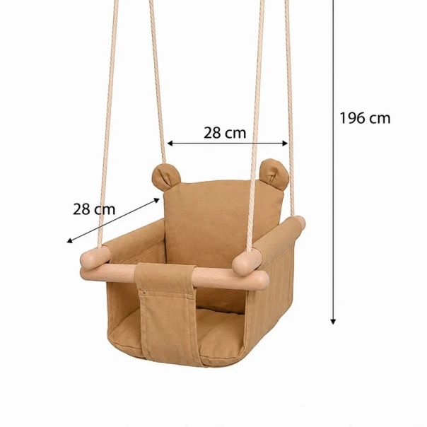 Dečija drvena ljuljaška Plišani meda KINDER HOME – Mekano pamučno sedište, do 30 kg - EP3305138
