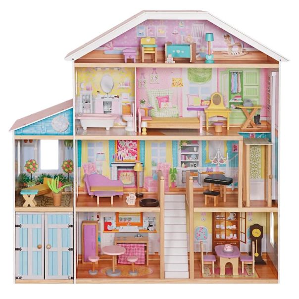 Velika drvena kućica za lutke KINDER HOME Grand Villa, 4 sprata, 28 komada nameštaja - EP3305175