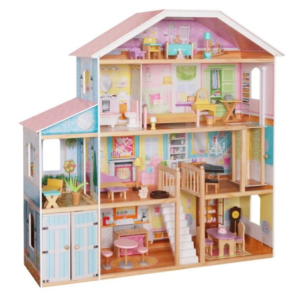 Velika drvena kućica za lutke KINDER HOME Grand Villa, 4 sprata, 28 komada nameštaja - EP3305175