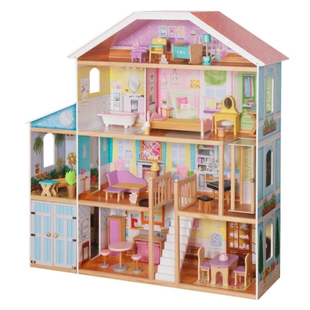 Velika drvena kućica za lutke KINDER HOME Grand Villa, 4 sprata, 28 komada nameštaja - EP3305175