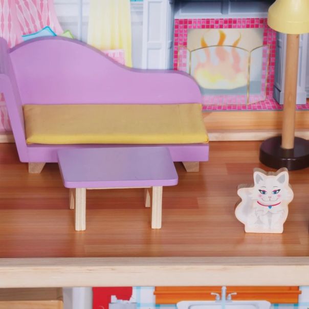 Velika drvena kućica za lutke KINDER HOME Grand Villa, 4 sprata, 28 komada nameštaja - EP3305175