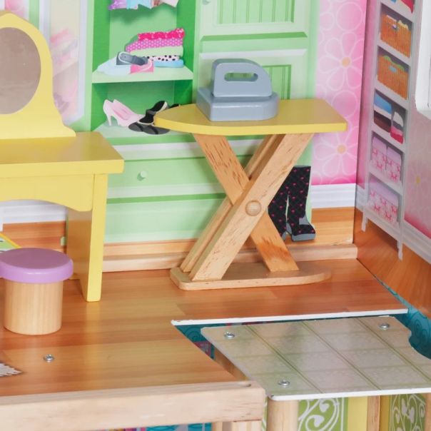 Velika drvena kućica za lutke KINDER HOME Grand Villa, 4 sprata, 28 komada nameštaja - EP3305175