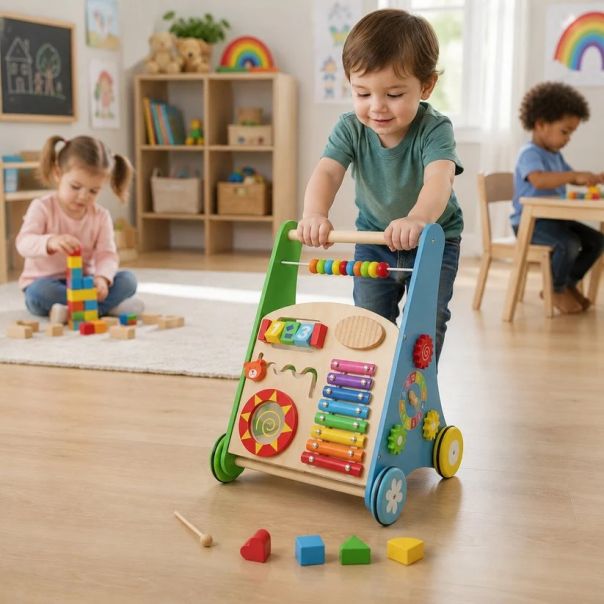 Dečija drvena hodalica KINDER HOME sa aktivnostima, ksilofonom i dirkama - EP3305166