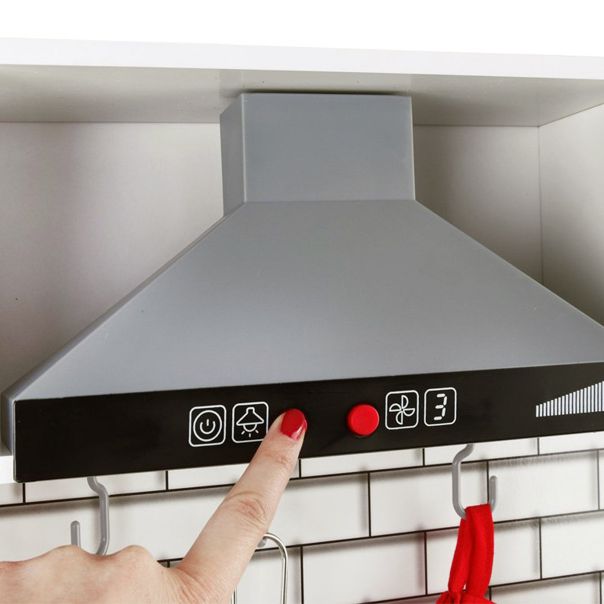 KINDER HOME Dečija drvena kuhinja sa zvukom, svetlom i priborom za kuvanje belo-siva - V10C493J