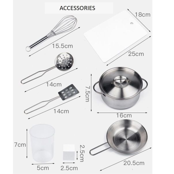 KINDER HOME Dečija drvena kuhinja sa zvukom, svetlom i priborom za kuvanje belo-siva - V10C493J