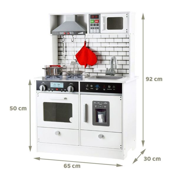 KINDER HOME Dečija drvena kuhinja sa zvukom, svetlom i priborom za kuvanje belo-siva - V10C493J