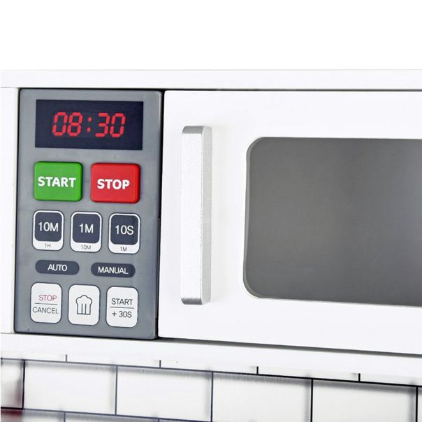 KINDER HOME Dečija drvena kuhinja sa zvukom, svetlom i priborom za kuvanje belo-siva - V10C493J