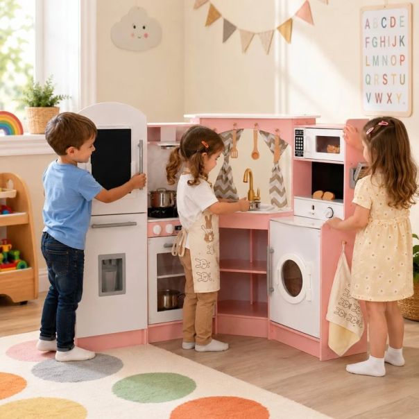 Velika drvena kuhinja KINDER HOME,  sudopera sa tekućom vodom, zvukom i svetlom - EP3305172