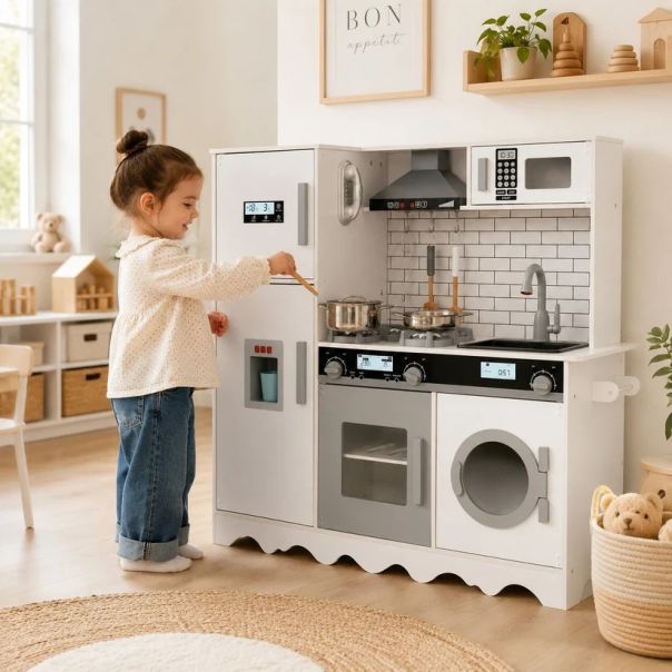 Drvena kuhinja KINDER HOME sa frižiderom, sudoperom sa tekućom vodom i elektronskim funkcijama - EP3305169