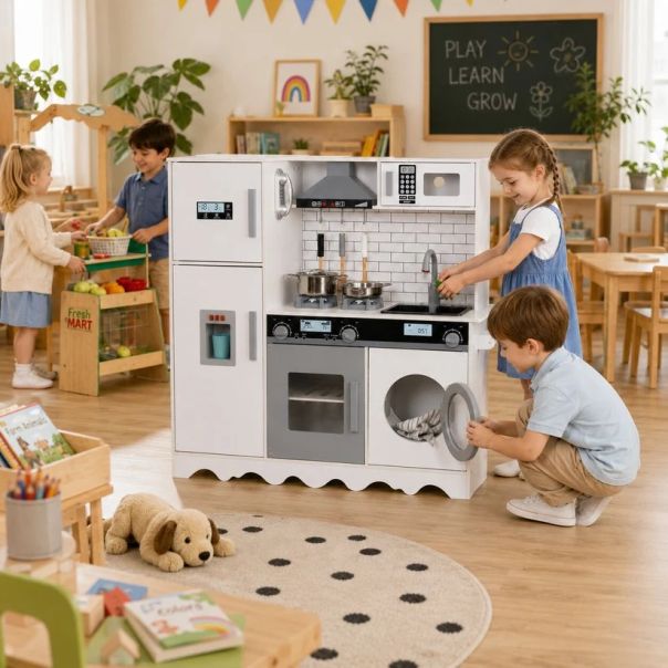 Drvena kuhinja KINDER HOME sa frižiderom, sudoperom sa tekućom vodom i elektronskim funkcijama - EP3305169
