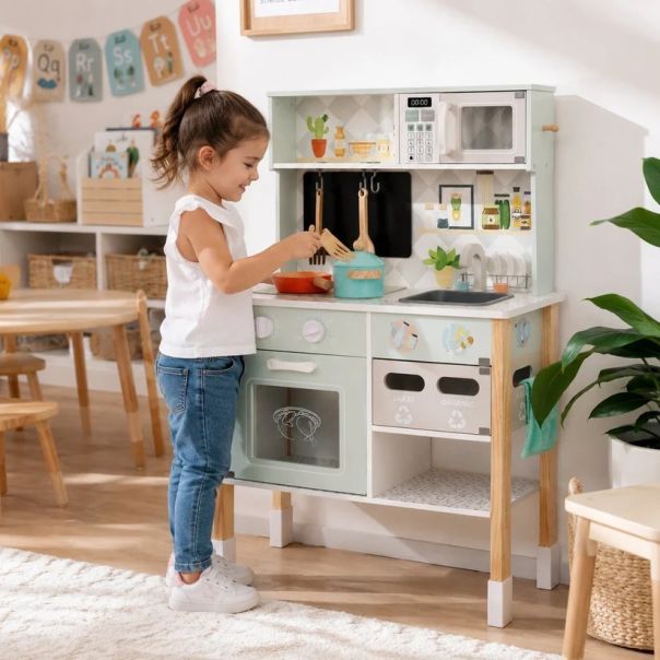 Dečija drvena kuhinja KINDER HOME sa elektronskom pločom za kuvanje, od punog drveta i MDF-a, - EP3317858
