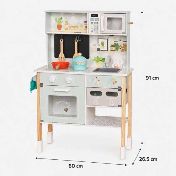 Dečija drvena kuhinja KINDER HOME sa elektronskom pločom za kuvanje, od punog drveta i MDF-a, - EP3317858