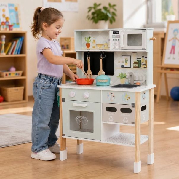 Dečija drvena kuhinja KINDER HOME sa elektronskom pločom za kuvanje, od punog drveta i MDF-a, - EP3317858