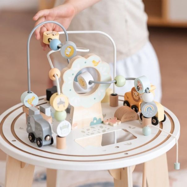 Dečiji drveni edukativni sto sa lavirintom i perlama KINDER HOME - V12D626