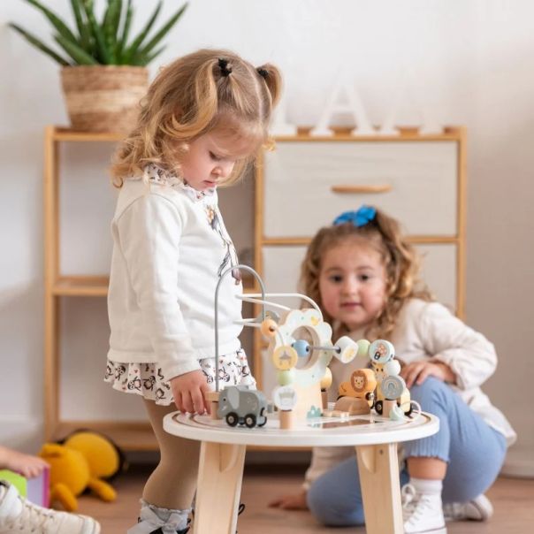 Dečiji drveni edukativni sto sa lavirintom i perlama KINDER HOME - V12D626