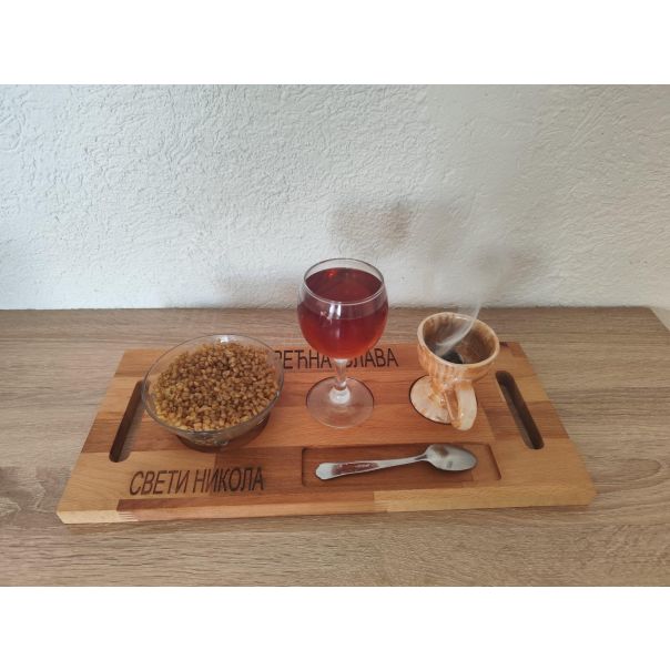 Arboréa Drvena slavska daska sa mestima za  žito i vino – Sveti Nikola 19 x 44 cm - SN-1944