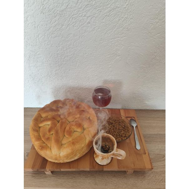 Arboréa Daska sa postoljem sa mestima za kolac, vino i zito-Sveti Djordje, drvena 26 x 42 x 1.9 - SDJ-2642