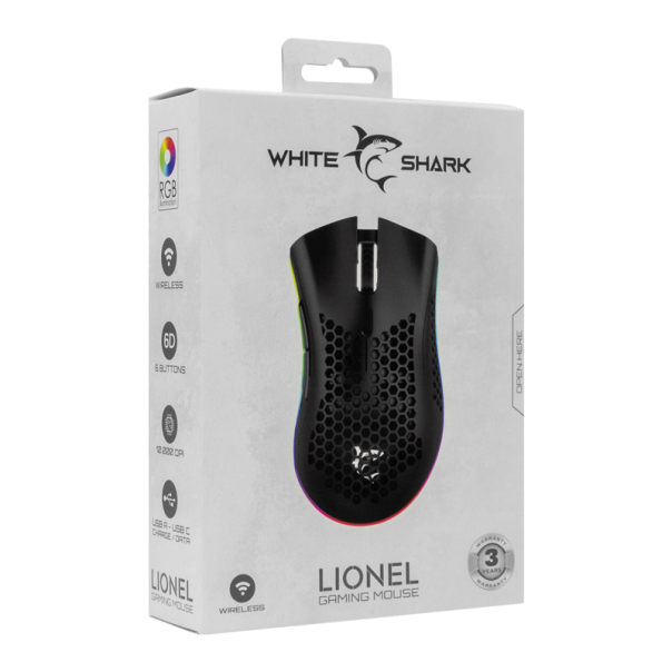 White Shark MIŠ WGM 5012 LIONEL, Whireless Mouse Black RGB / 10000 dpi - WS502806