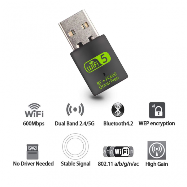 Wireless dual band 2.4GHz 5GHz 600Mb Bluetooth 4.2 adapter JWD-71 - 91585