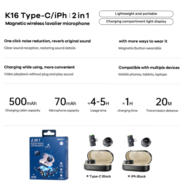 REMAX Wireless mikrofon Lavalier K16 2u1 - 222620