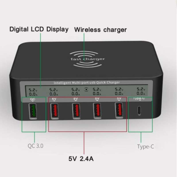 Wireless punjac + 5xUSB + Type C EL01 crni - 97855-1
