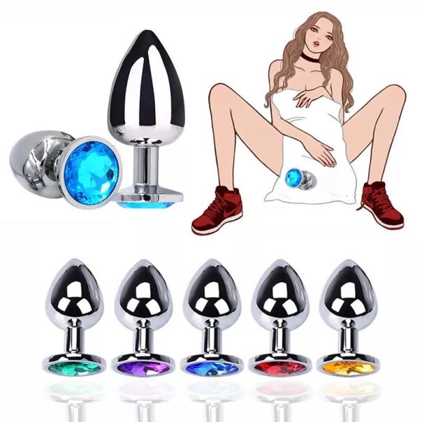 Metalni analni butt plug sa kristalom - set u veličinama S,M,L - EP3175161
