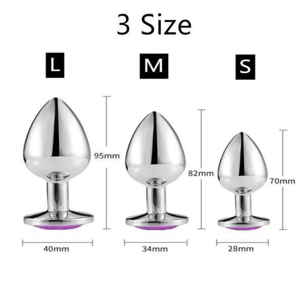 Metalni analni butt plug sa kristalom - set u veličinama S,M,L - EP3175161