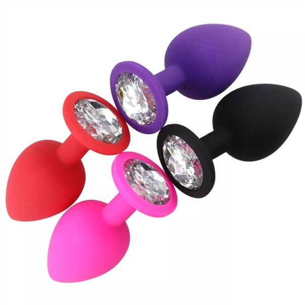 Silikonski analni butt plug sa kristalom - set (S,M,L veličina) CRVENI - EP3175425