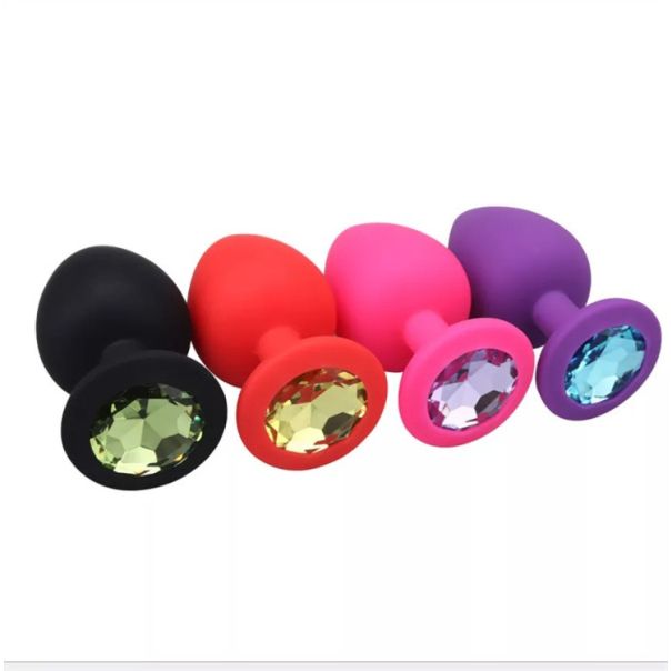 Silikonski analni butt plug sa kristalom - set (S,M,L veličina) CRVENI - EP3175425